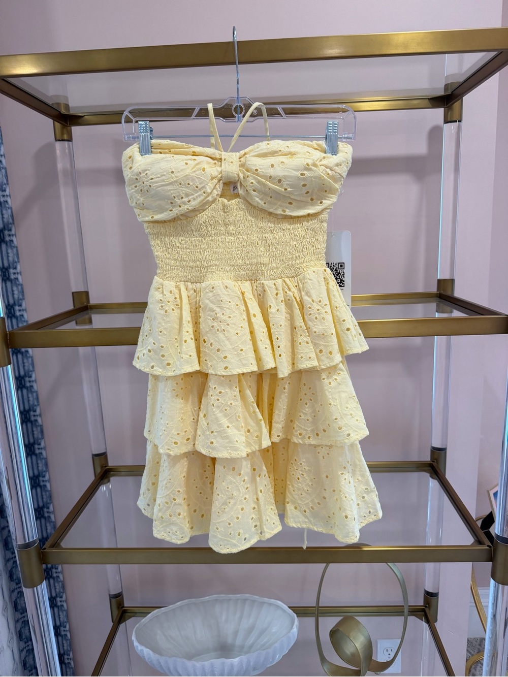 Emerald Sundae Yellow Eyelet Tiered Mini Dress